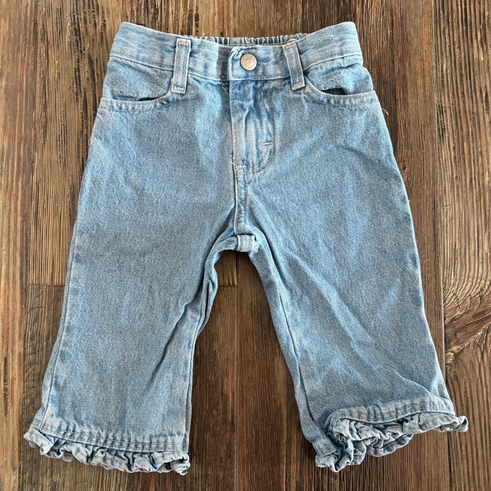 Vtg Lee Riders Baby Jeans 12 Months Light Blue Denim Ruffle Hem Elastic Waist - Picture 2 of 9